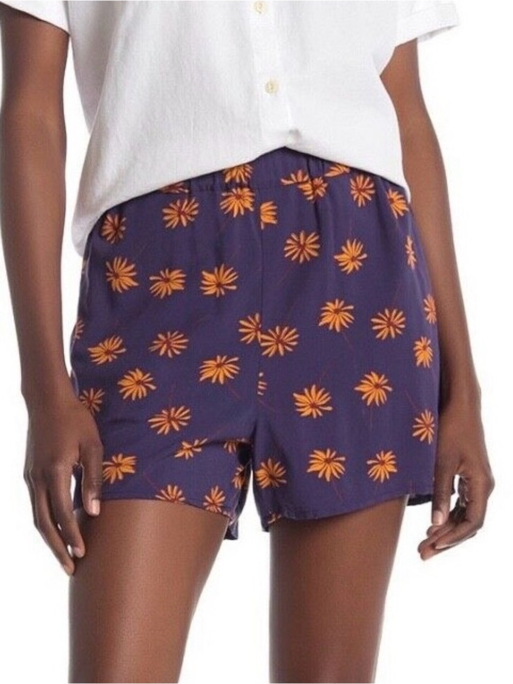 Madewell Women's Navy Floral Print Elastic-Waist Shorts